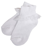Girls White Cotton Anklet Socks with Lace